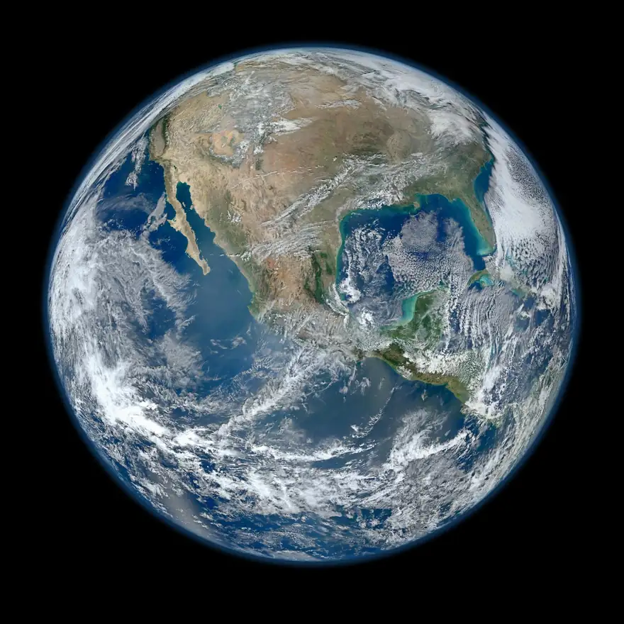 De aarde vanuit de ruimte, met wolken boven Noord-Amerika